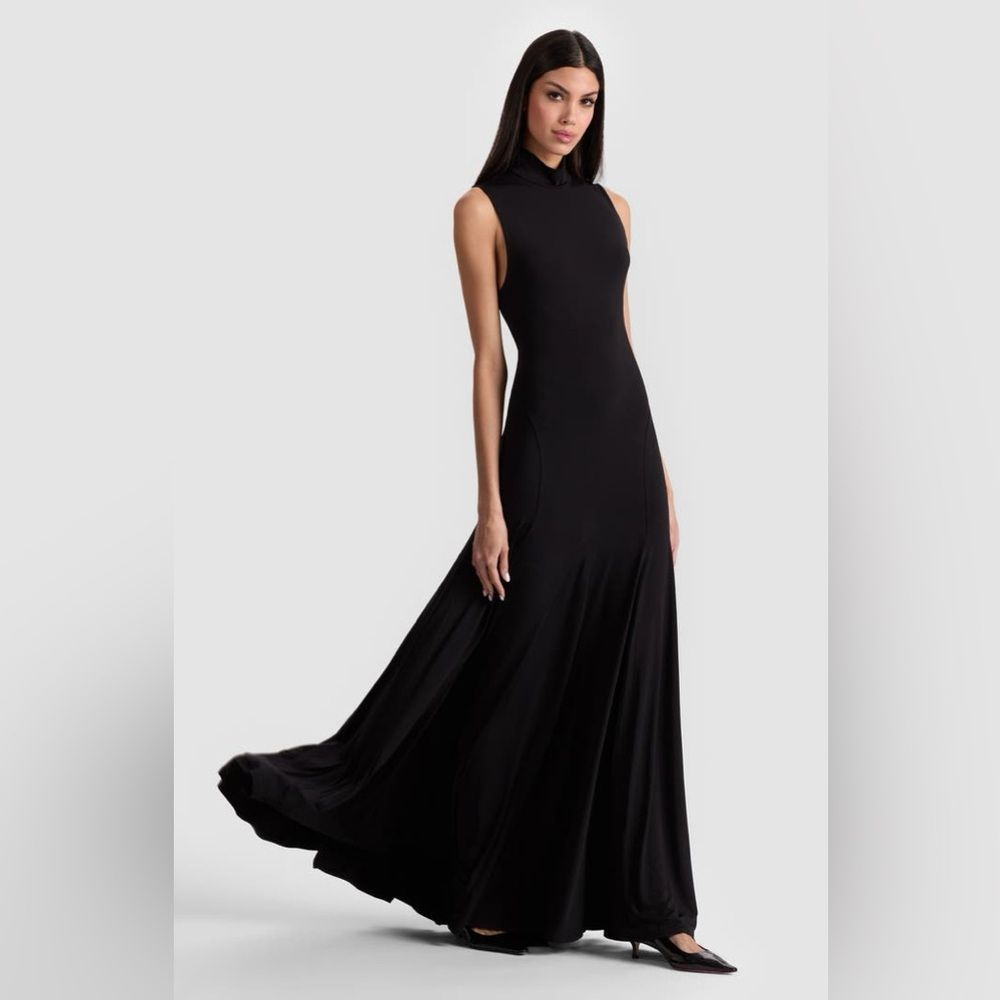 Alice + Olivia Augusta Open-Back Classic Black Sleeveless Maxi Dress Size 12